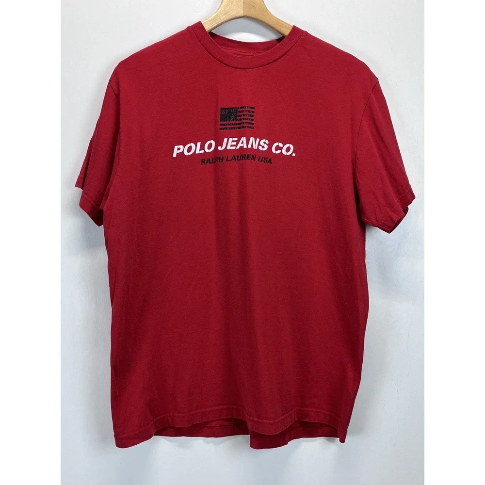 Vtg Polo Jeans Co Ralph Lauren Tshirt Sz Large Mens Red 90's Spellout Graphic
